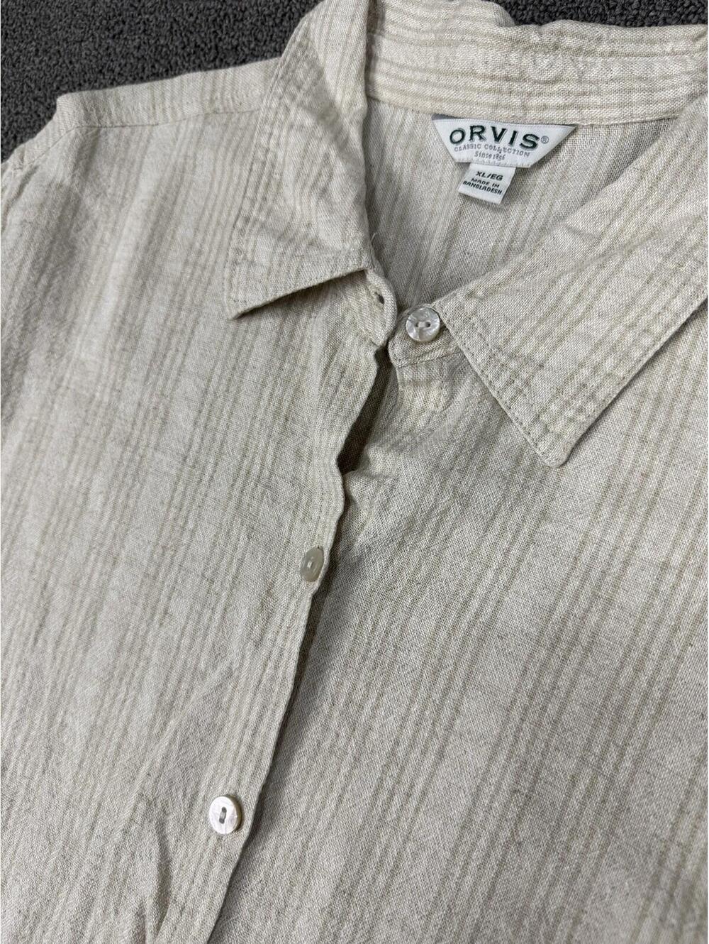 ORVIS Mens XL Linen Striped Button Up Shirt Beige Classic Collection Beach Sprin - Picture 3 of 8
